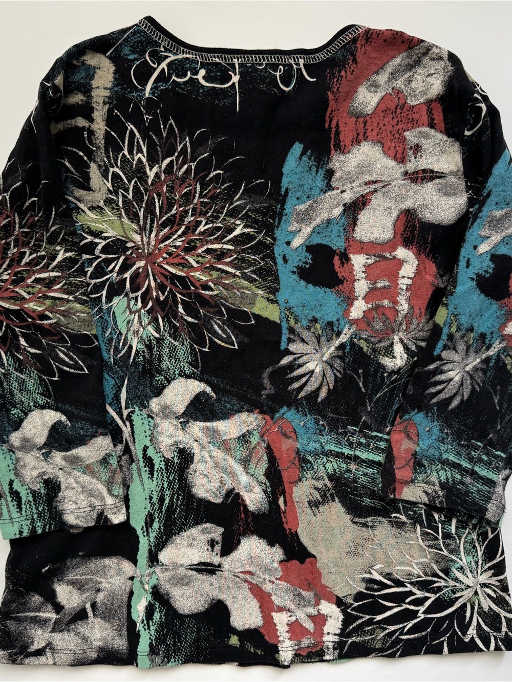 90s Y2K Cottagecore Boho Phoebe Buffay Abstract Floral Artsy Print Top - Picture 5 of 5